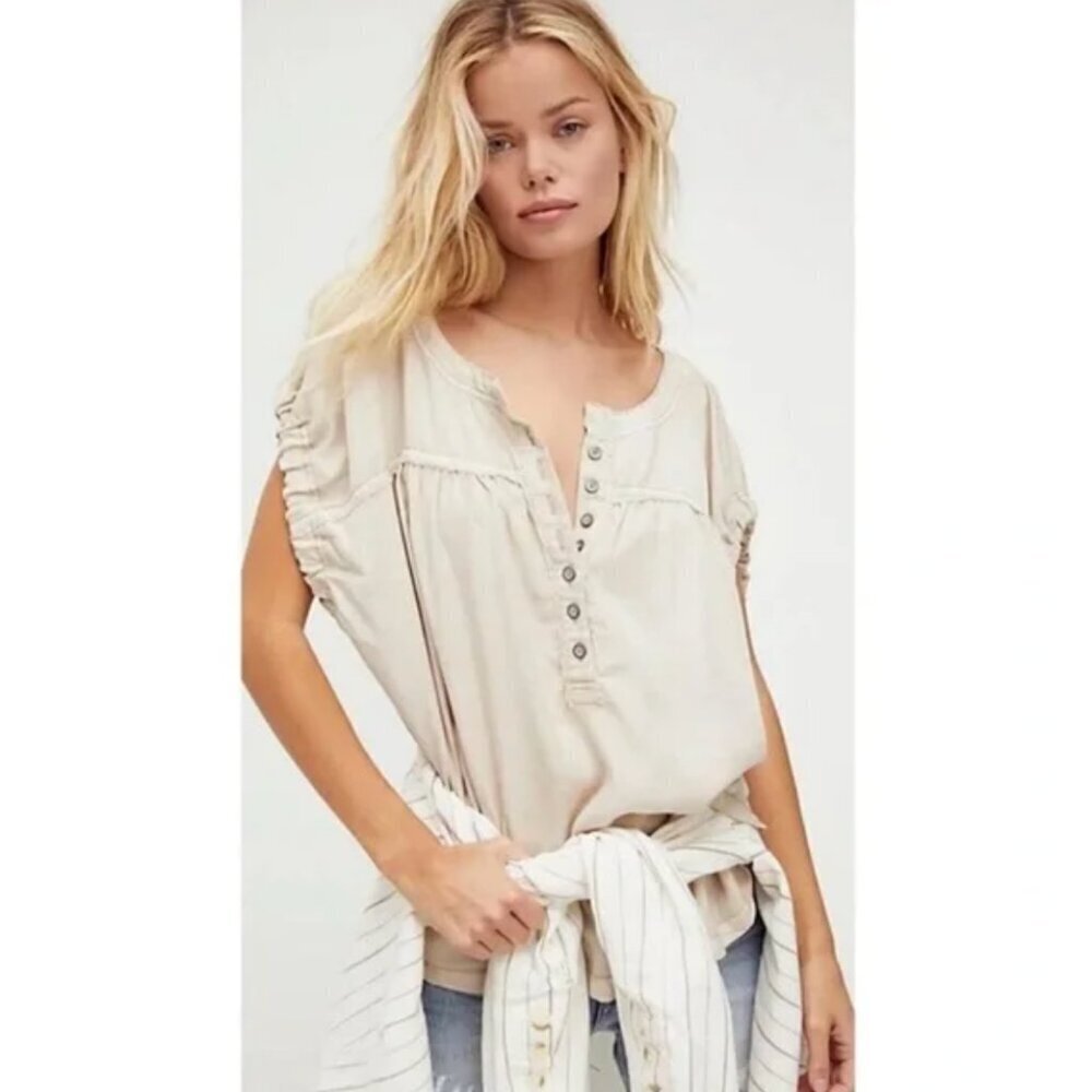Free People Summer Love Top Henley, Size XS (Oversized Fit)